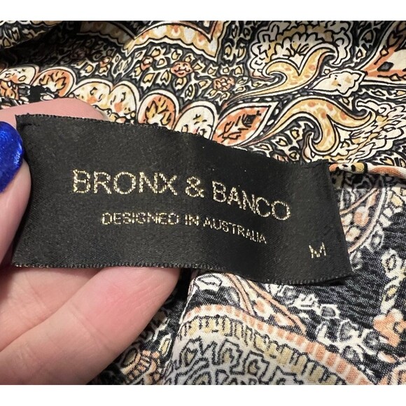 Bronx & Banco Sara Dress Size M Paisley Print One Shoulder Cutout Ruffle Hi Low - Picture 15 of 16